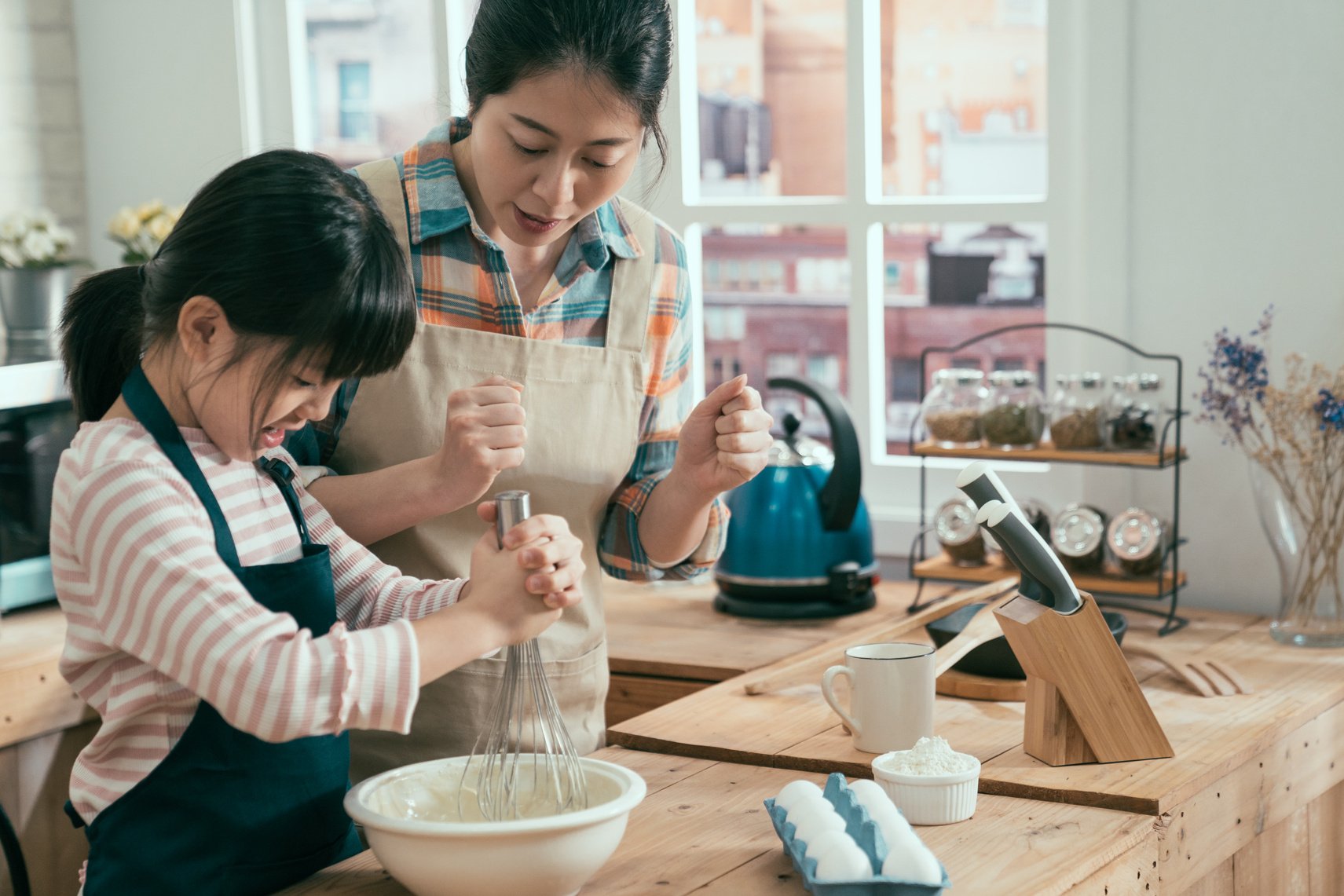 Parent and Child Diy Bake Time in Kitchen.